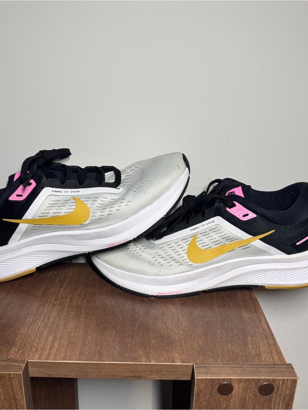 Nike Women's Running Shoes - White, Black & Gold with Pink Accents - Picture 2 of 7
